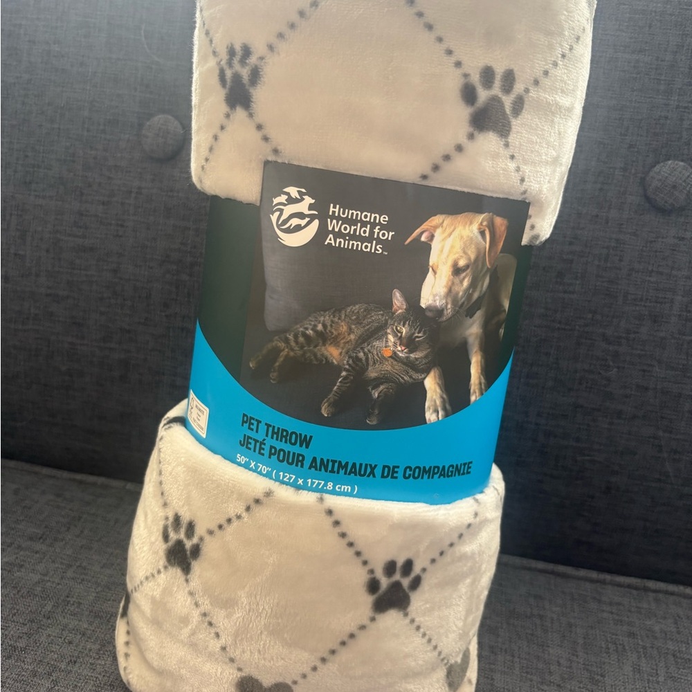 Pet Throw - White with Black Paw Prints